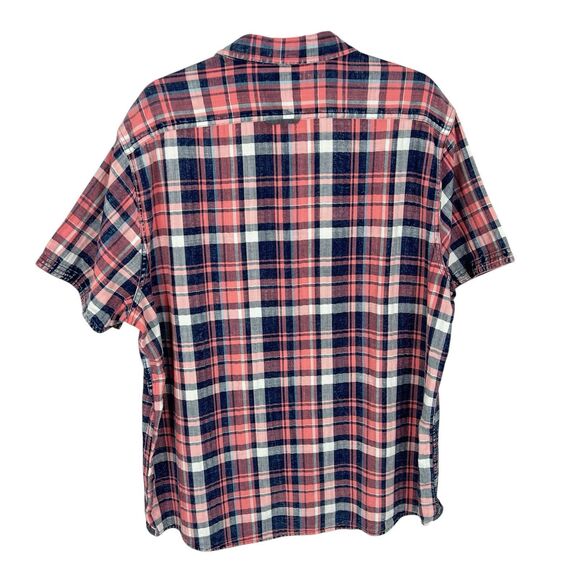 Flag & Anthem Red White Blue Plaid Short Sleeve 100% Cotton Button Shirt Men XL - Picture 2 of 10